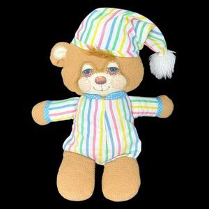 Fisher Price Quaker Oats Teddy Beddy Bear Striped Pajamas Plush Rattle Vintage